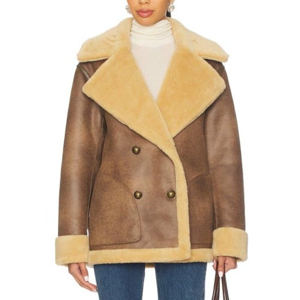 Free People Mari Reversible Coat Womens L Cozy Boho Chic Heritage Faux Fur